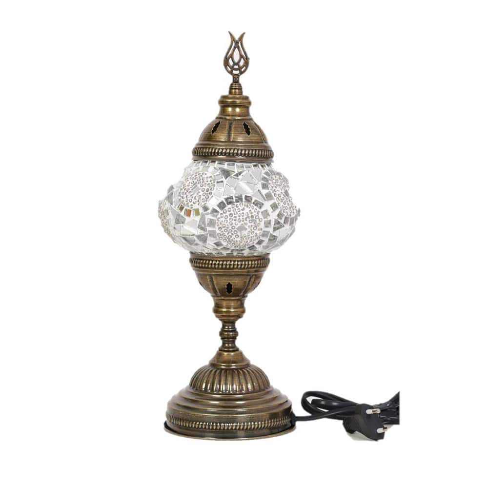 14.5 in. Handmade White Separated Circles Mosaic Glass Table Lamp with Bras