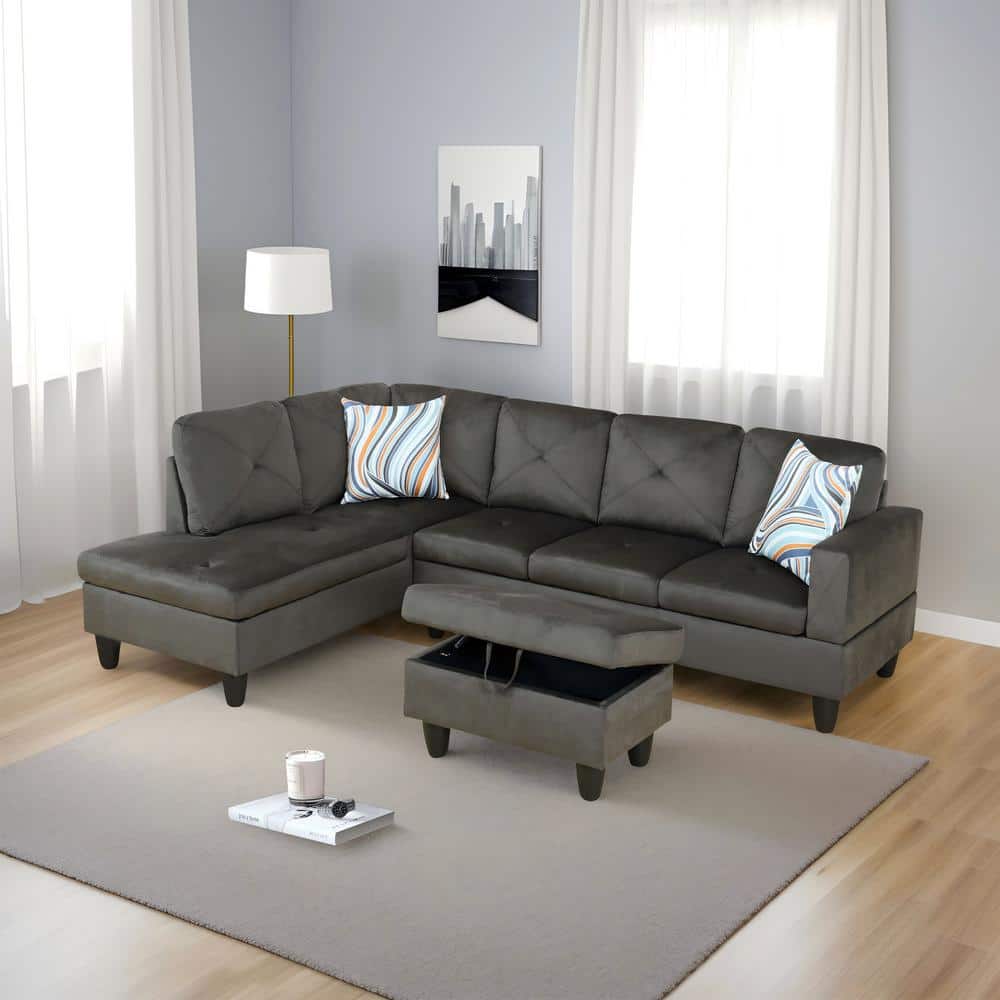 28.5 in. W Espresso Flannel Polyester Blend Rectangle Ottoman with Storage