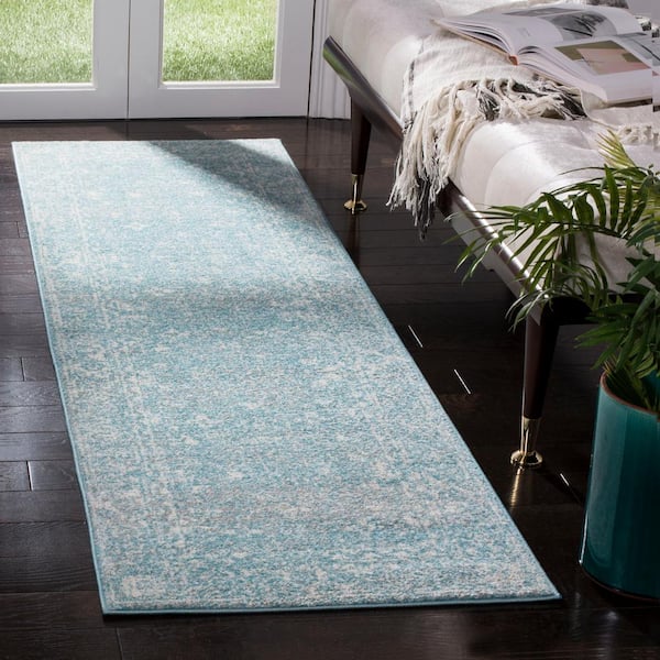 Evoke Light Blue/Ivory 2 ft. x 5 ft. Border Runner Rug