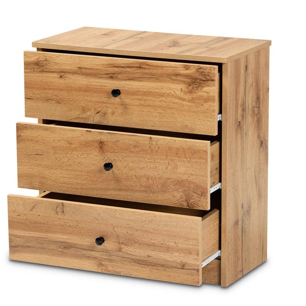 Decon Oak Brown Wood 3-Drawer Modern Storage Chest