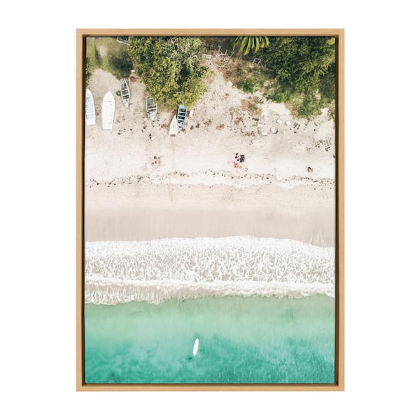 DesignOvation Sylvie "Tropical Beach from Above" by Amy Peterson Art Studio Framed Canvas Wall Art 23 in. x 33 in.