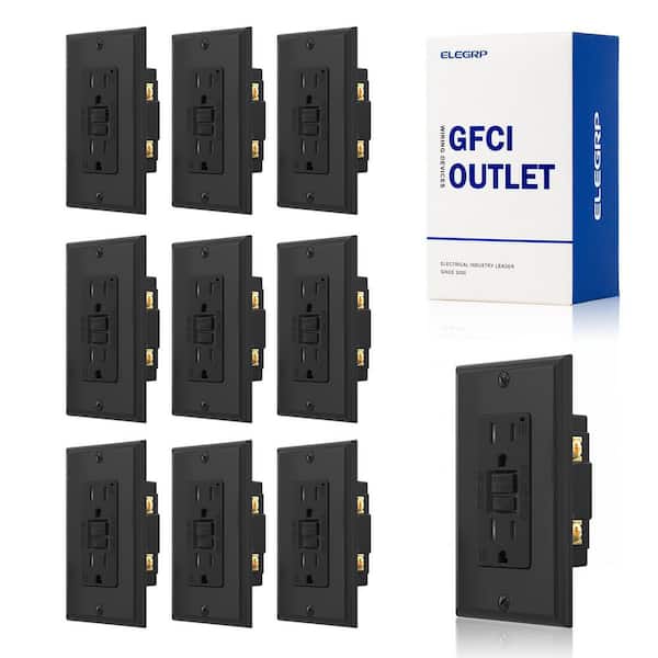 GFCI Outlet Self-Test, 15 Amp 125V Tamper Resistant Duplex wall outlet, with Glossy Wall Plate, UL Listed, Black 10PC