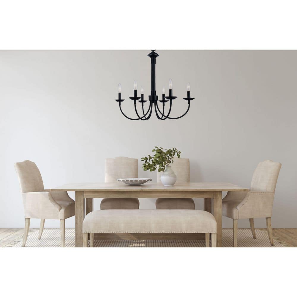 Black 6-Light Candle Chandelier with Metal Frame