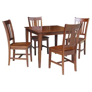 5-Piece Set Espresso 36 in Square Dining Table with 4-Side Chairs