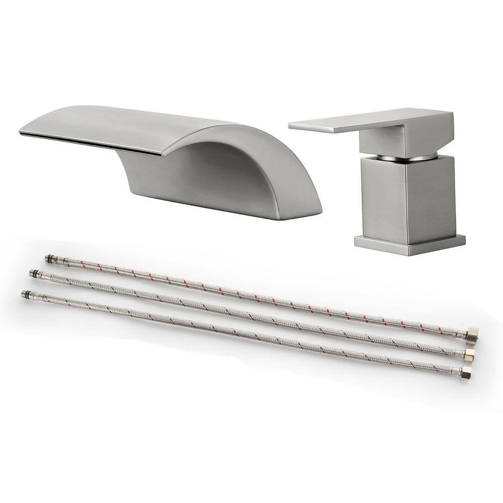 Vara 1-Handle Tub Deck Mount Roman Tub Faucet 5.04 in. Depth Waterfall Spout In Brushed Nickel price history on PriceWatchPro