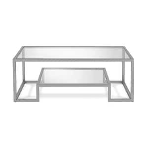 45 in. Silver Rectangle Glass Coffee Table with Shelves;Storage