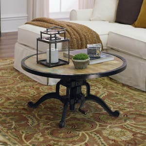 36 in. Natural Reclaimed Medium Round Wood Coffee Table with Adjustable Height