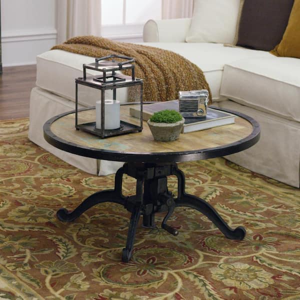 Home Decorators Collection 36 in. Natural Reclaimed Wood Round Wood Coffee Table with Adjustable Height