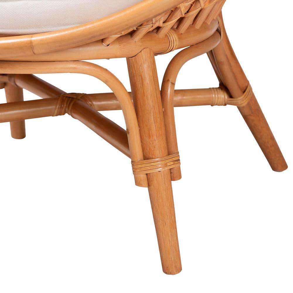 Handcrafted Natural Rattan Bohemian Accent Chair with White Cushion