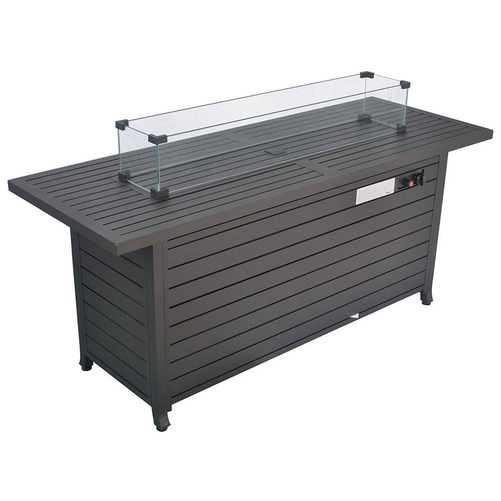 Brown 50000 BTU Outdoor 57 in. W Propane Fire Pit Table with Gas Hose, Lava Stones, and Water-Resistant Cover
