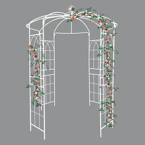 81.3 in. W x 114.2 in. H Metal Garden Arch Trellis Iron Arbors Birdcage Shape Pavilion for Wedding Ceremony Cream White