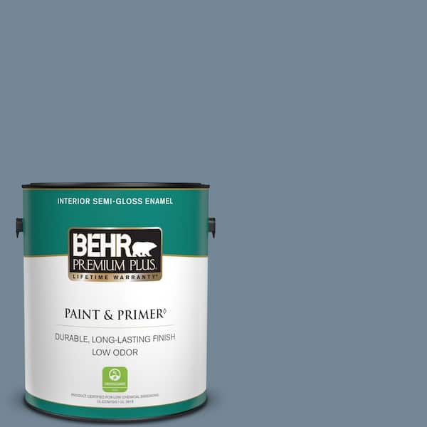BEHR PREMIUM PLUS 1 gal. #570F-5 Skipper Semi-Gloss Enamel Low Odor Interior Paint & Primer