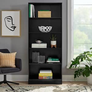 CLICKREADY Black Wood 5-Shelf Basic Bookcase with Adjustable Shelves (71 in. H)