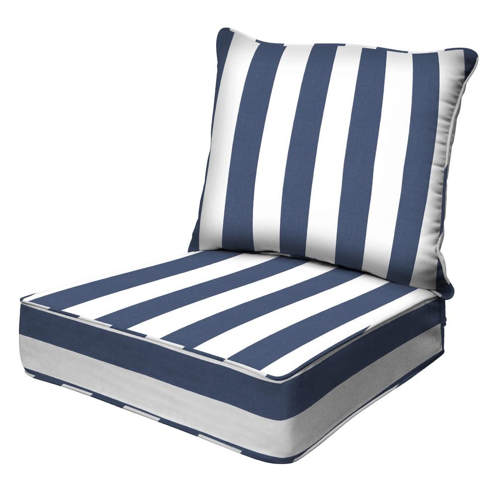 Outdoor Deep Seating Lounge Chair Cushion in Cabana Stripe Blue and White