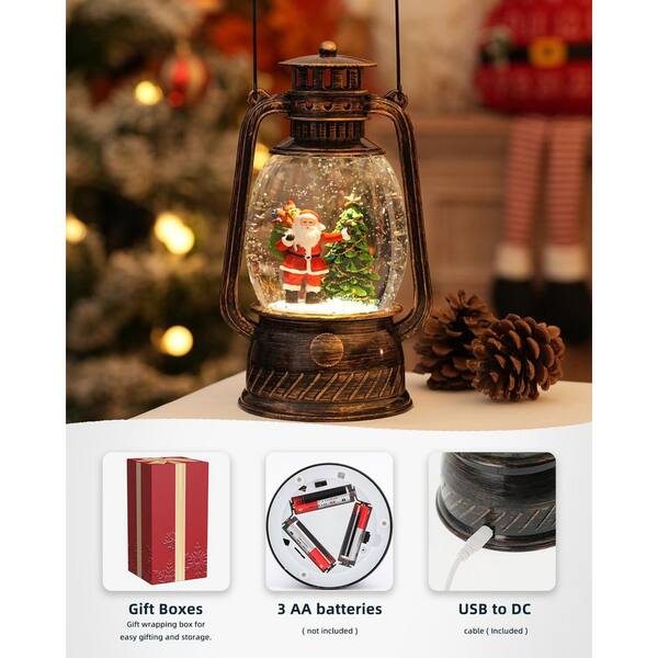OGETFUUR Christmas Tree Lighted Scene Snow Globes Lantern USB or