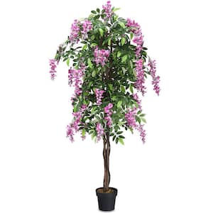 6 ft. Pink Artificial Flower Wistera Silk Tree in Pot for Indoor and Outdoor