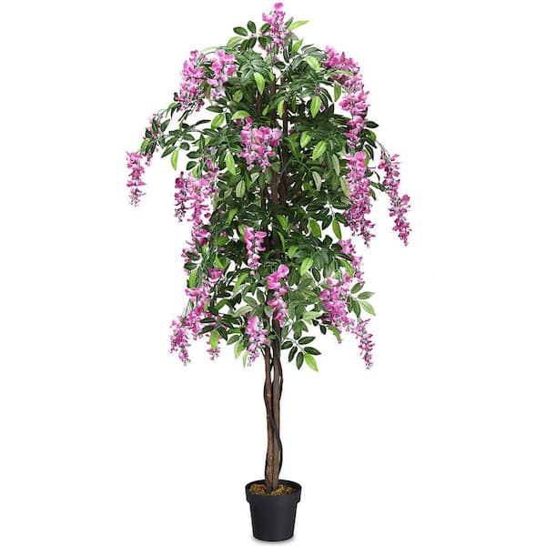 HONEY JOY 6 ft. Pink Artificial Flower Wistera Silk Tree in Pot for Indoor and Outdoor