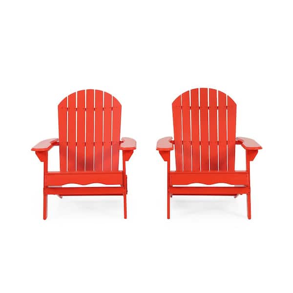 Noble House Obadiah Red Folding Wood Adirondack Chair (2-Pack)