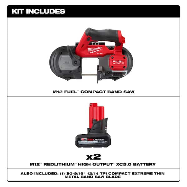 M12 FUEL 12V Lithium-Ion Cordless Compact Band Saw with M12 XC High Output 5 Ah Battery (2-Pack)