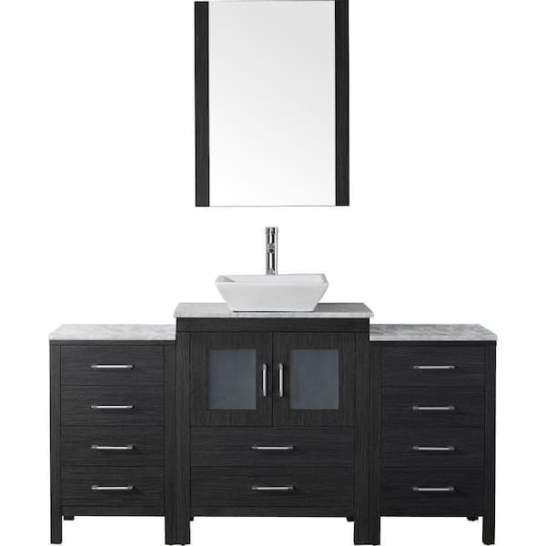 Virtu USA Dior 61 in. W Bath Vanity in Zebra Gray with Marble Vanity Top in White with Square Basin and Mirror