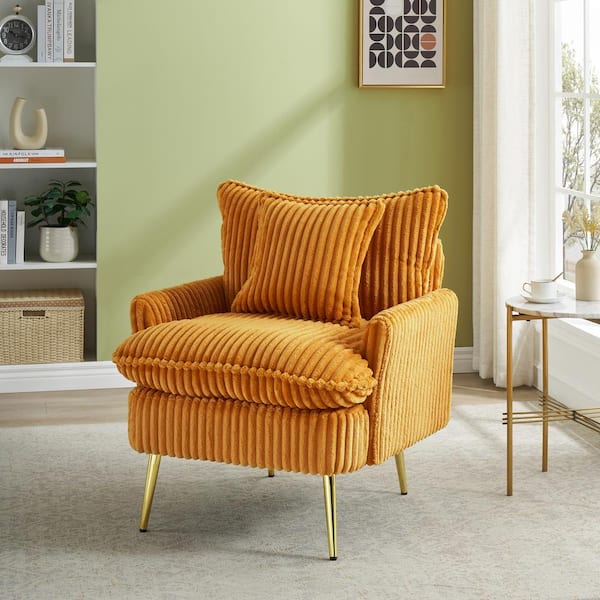 CSC DECOR INC Yellow Corduroy Accent Arm Chair Fabric Comfy