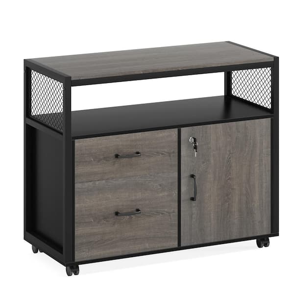 BYBLIGHT Atencio 2-Drawers Gray and Black 31.4 in. W Engineered Wood Lateral File Cabinet