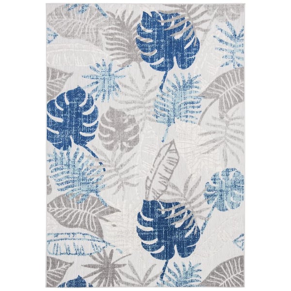 SAFAVIEH Cabana Gray/Blue 5 ft. x 8 ft. Geometric Leaf Indoor/Outdoor Patio  Area Rug