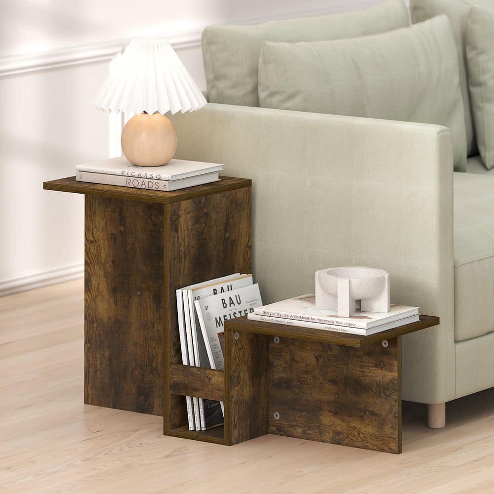 Furinno BOYATE 32.3 in. Amber Pine Rectangle Wood End Table with