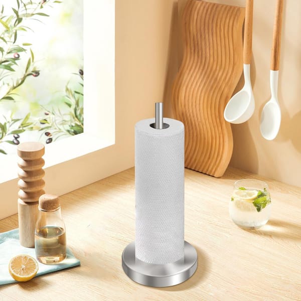Countertop Paper Towel Holder with Weighted Base & Suction Cups in Brushed Nickel