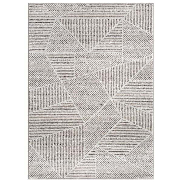 Contemporary Geometric Stripe Cream 7 ft. 10 in. x 10 ft. Area Rug