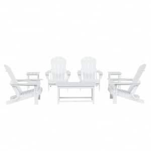 Laguna 7-Piece Fade Resistant Outdoor Patio HDPE Poly Plastic Folding Adirondack Chair Conversation Set in White