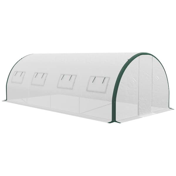 Outsunny 236.25 in. L x 118 in. W x 78.75 in. H Galvanized Steel, 140gsm Polyethylene White Tunnel GREENHOUSE