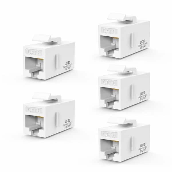 CAT6 RJ45 Keystone Jack Inline Coupler 5-Pack, Female to Female Ethernet Extender, UL Listed, White