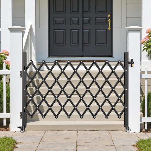Single Folding Security Gate, Lockable Scissor Gate with 360° Swivel Casters, Retractable, 66.93 x 51.57 in. (W x H)