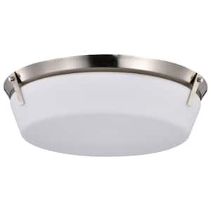 Rowen 18.5 in. 4-Light Brushed Nickel Traditional Flush Mount with Etched White Glass Shade and No Bulbs Included