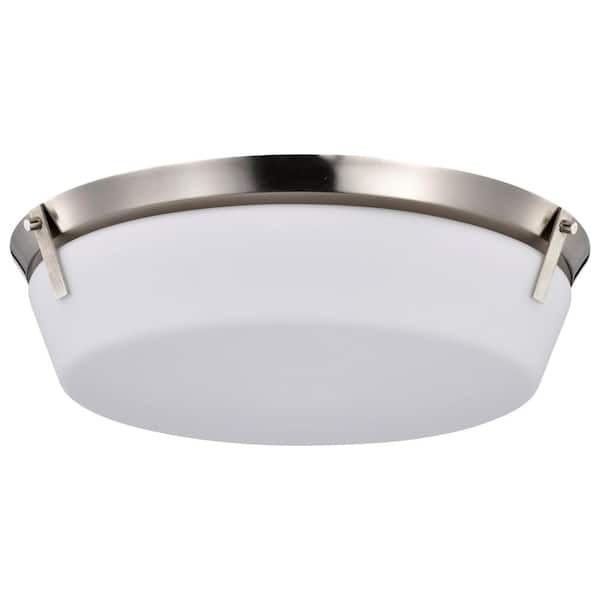 SATCO Rowen 18.5 in. 4-Light Brushed Nickel Traditional Flush Mount with Etched White Glass Shade and No Bulbs Included