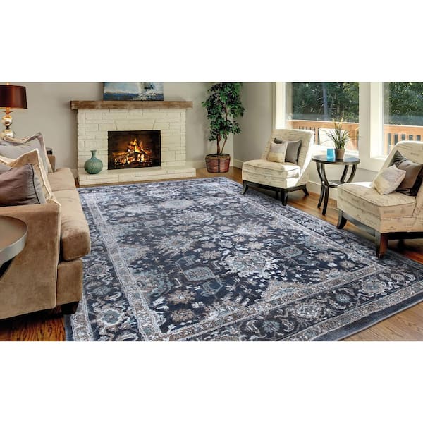 FLOOR ART Quince Navy/Blue 5 ft. x 7 ft. Medallion Vinyl Rectangle Area Rug  8214.42.51 - The Home Depot