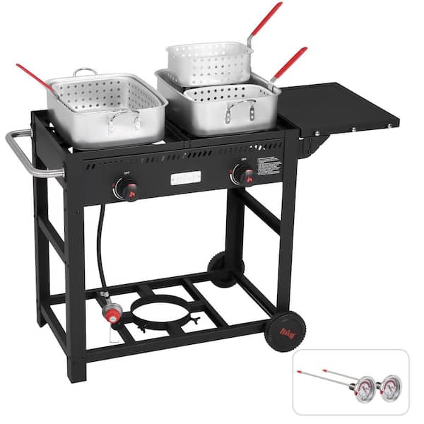 36 qt. Portable Double-Basket Fryer with 2-Independent Control Knobs, Gas Cylinder Slot and Side Table
