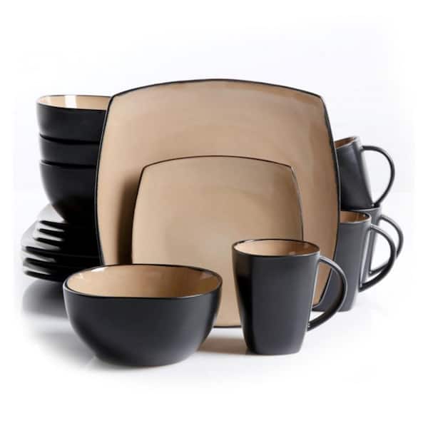 Gibson Home Soho Lounge 16-Piece Casual Black and Taupe Earthenware Dinnerware Set (Service for 4)