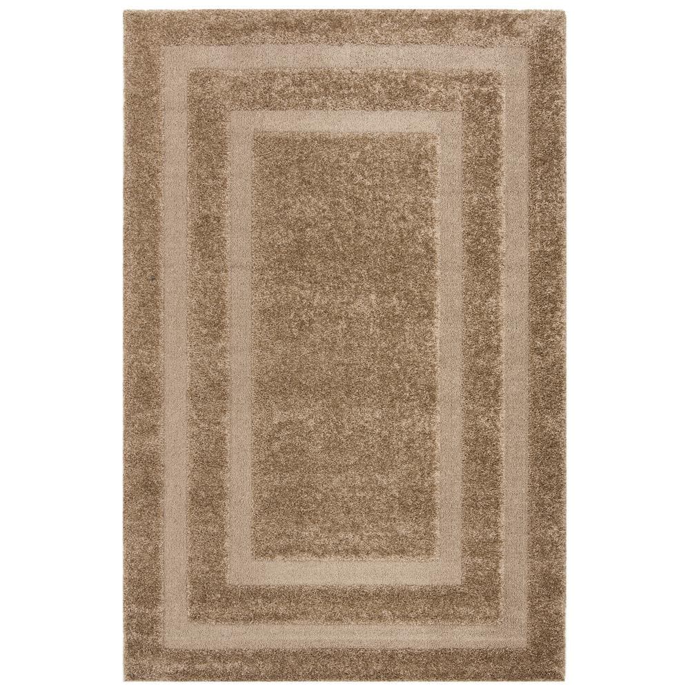 Beige Tufted Square Shag Rug with Non-slip Backing