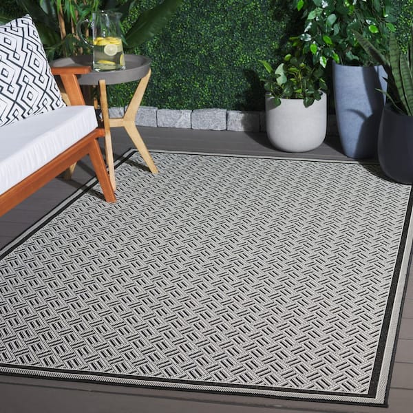 Terrace Black/White 7 ft. x 7 ft. Geometric Border Square Indoor/Outdoor Area Rug