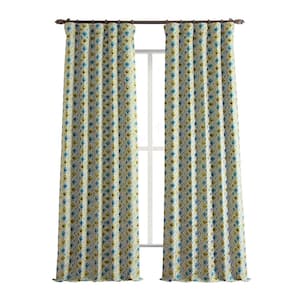 Zanni Blue Green Multi Faux Silk Jacquard 50 in. W x 108 in. L - Rod Pocket Room Darkening Curtains (Single Panel)