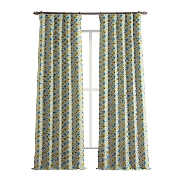 Exclusive Fabrics & Furnishings Zanni Blue Green Colored Faux Silk Jacquard 50 in. W x 96 in. L - Rod Pocket Room Darkening Curtains (Single Panel)