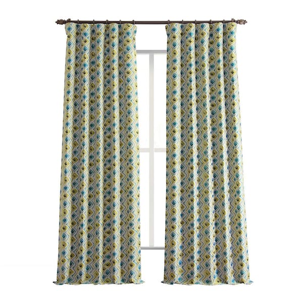 Exclusive Fabrics & Furnishings Zanni Blue Green Colored Faux Silk Jacquard 50 in. W x 96 in. L - Rod Pocket Room Darkening Curtains (Single Panel)