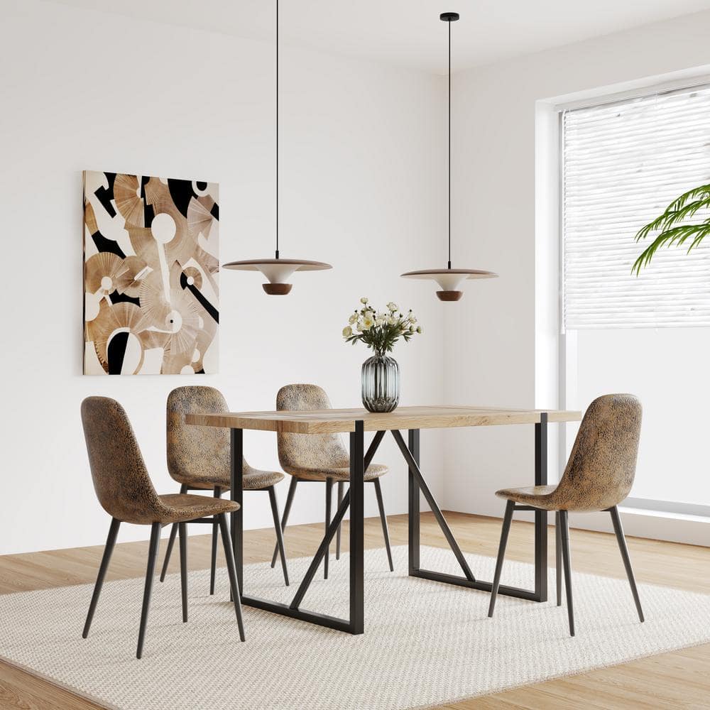 Metal Dining Chairs with Brown Soft Glove Suede Fabric Upholstered Seat, Ki