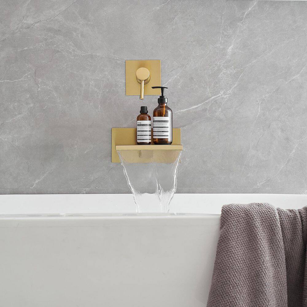 Brushed Gold Wall-Mount Waterfall Faucet with Lever Handle