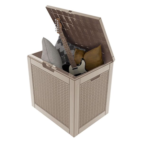 30 Gal. Light Brown Resin Wicker Outdoor Storage Deck Box with Lockable Lid (22. 09in. W x 17. 09in. D x 20. 87in. H)