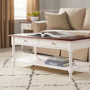 Trentwick Ivory Wood 2 Drawer Coffee Table with Walnut Finish Top