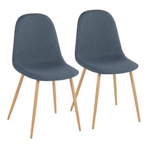 Pebble Blue Fabric and Natural Metal Dining Chair (Set of 2)