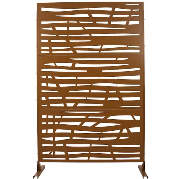 ITOPFOX Elegant 48 in. x 76 in. Outdoor and Indoor Privacy Screen Metal, Freestanding Decorative Privacy Fence Panels in Brown
